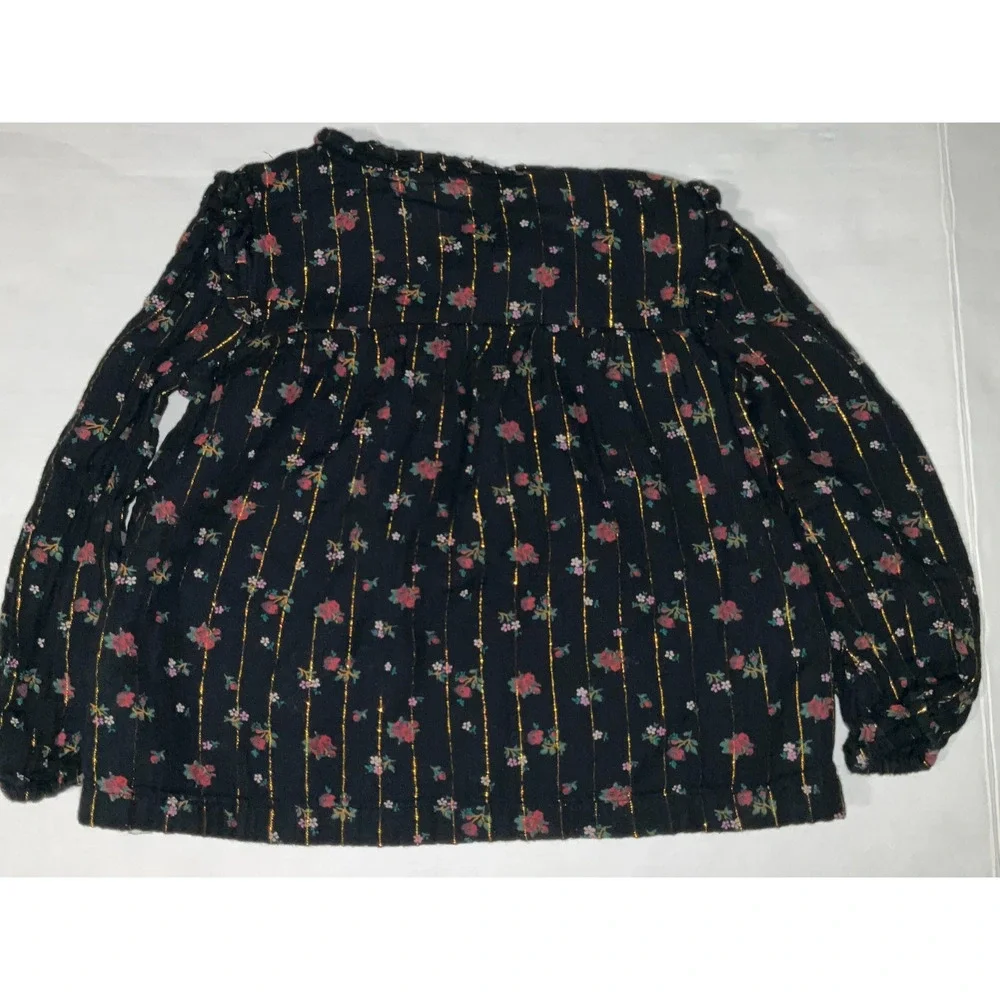 Gap Kids Girls XS Top Floral Gold Foil‎ Stripe Peasant Lightweight Holiday
